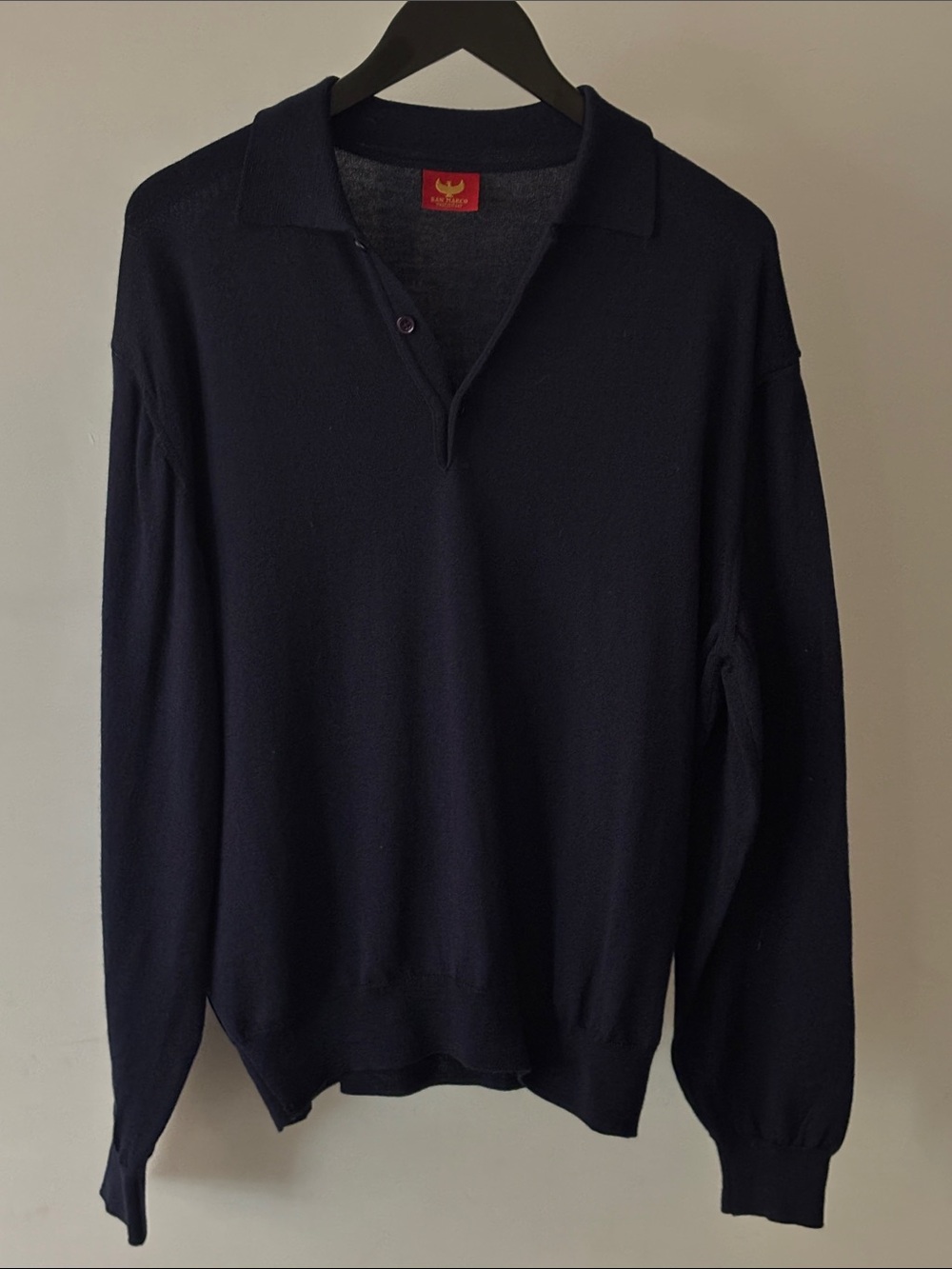 San Marco Made in Italy 100% Pure New Wool Navy Polo Pullover Sweater